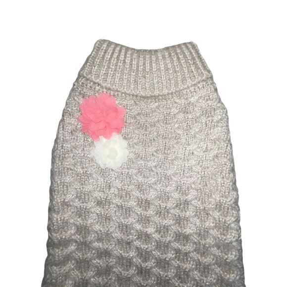 NWT Top Paw Thick Tan Metallic Floral Turtleneck Cable Sweater Winter Dog XL - Picture 2 of 6